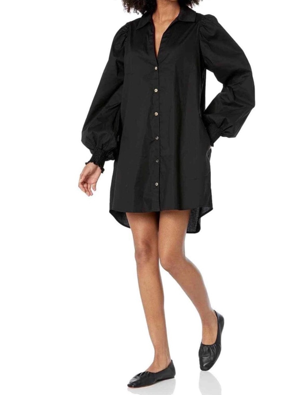 Show Me Your Mumu Allure Shirt Dress Women’s‎ L Black Oversized Smocked Sleeves